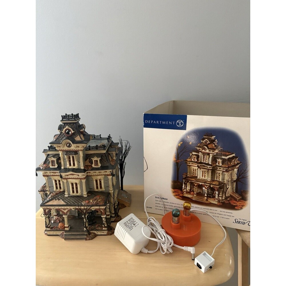 Department 56 Halloween Grimsly Manor Haunted House Lights Sounds Strobe VIDEO